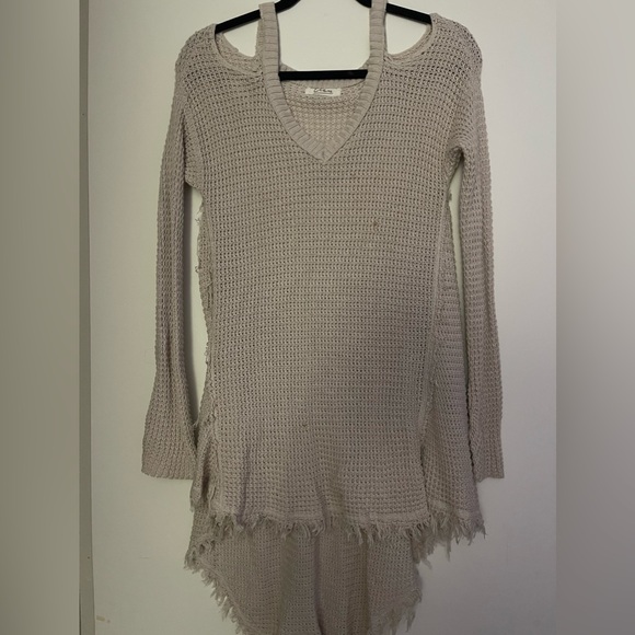 Elan Tunic Distressed Knit High Low Sweater - Picture 3 of 13